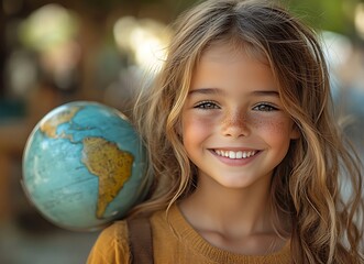 Fototapeta premium Child Holding a Globe with Wonder 