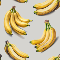 Seamless pattern design with llustrations of bananas. Color pencil drawings. Perfect for product packaging, tablecloth, home textile, stationery and other goods