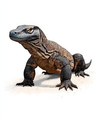 Obraz premium A detailed illustration of a lizard showcasing its distinctive scales, posture, and vibrant colors in a natural setting.