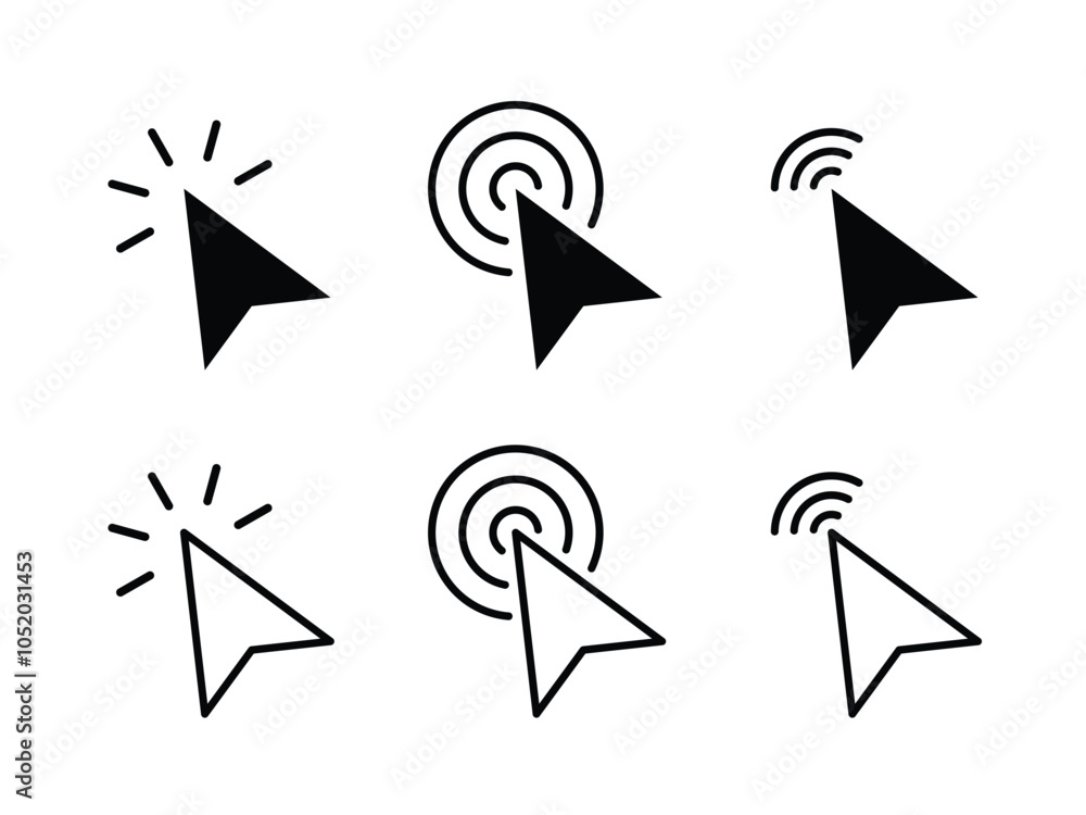 Poster click icon set. pointer arrow icon. cursor icon vector. pointer cursor сomputer mouse icon collectio