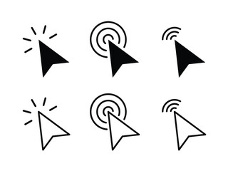 Click icon set. pointer arrow icon. cursor icon vector. Pointer cursor сomputer mouse icon collection. Clicking cursor, pointing hand clicks icons. Vector illustration.