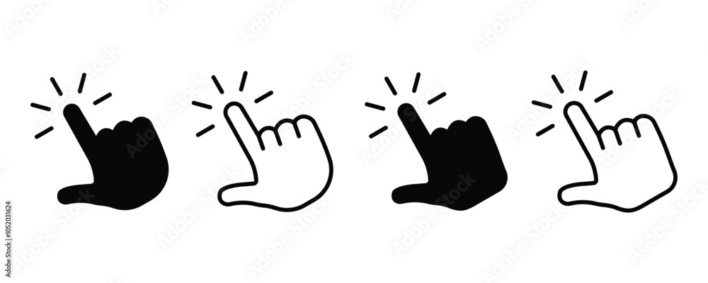 Poster cursor icon set. finger pointer pictogram. hand touch or press icon. hand cursor icon click. cursor 