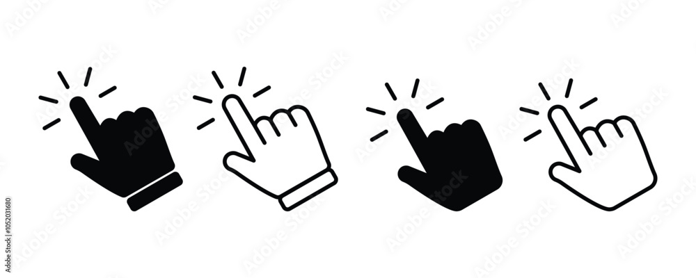 Poster cursor icon set. finger pointer pictogram. hand touch or press icon. hand cursor icon click. cursor 