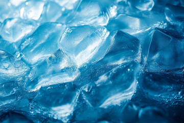 Abstract Close-Up of Vibrant Blue Ice Cubes with Intricate Textures
