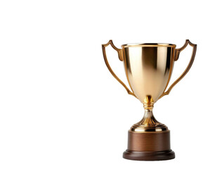 A gold trophy cup with a wooden base. transparent background png