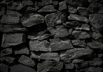 Black rough stone wall texture for background or wallpaper..