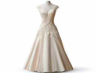 Elegant bridal dress with intricate lace detailing, perfect for weddings and special occasions, showcasing a timeless design.