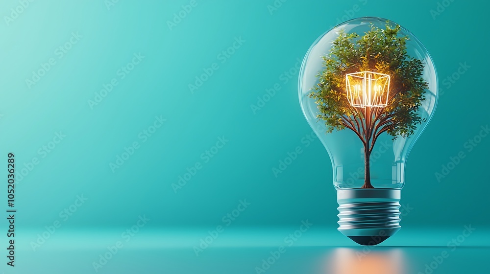 Poster lightbulb transforming into a tree symbolizing growth and creativity
