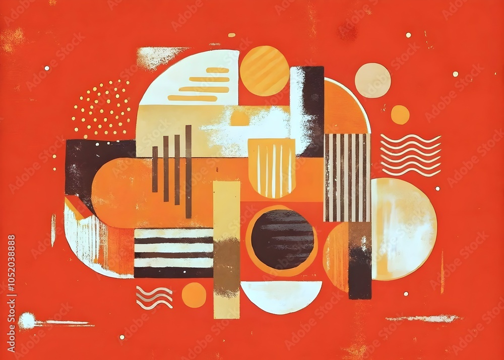 Poster dynamic abstract art composition shapes textures bold colors patterns