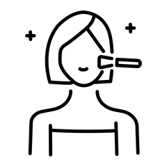 A woman applying makeup to her face, line style icon 
