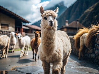 Obraz premium Alpaca Grazing in a Field