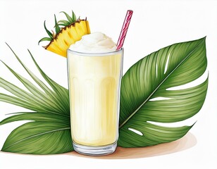 watercolor  pina colada illustration alcohol long drink clipart glass of juice club shake beverage hand drawn illustration stock print