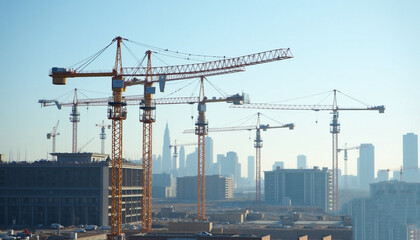 construction site with cranes, industrial background