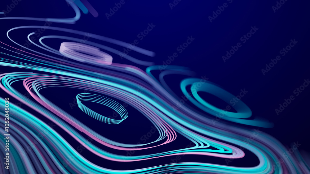 Poster abstract glitter particles in dark space. network data transfer concept. 3d rendering.