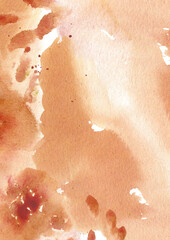 Fototapeta premium Warm watercolor texture hand drawn in earthy autumn tones, featuring subtle brush strokes and soft gradients isolated on white. Template for backgrounds, invitations, and seasonal design projects.