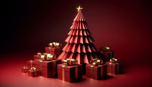 arbol navidad y regalos de  origami