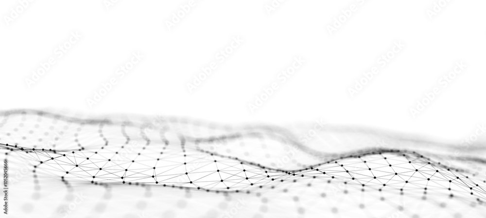 Poster wave in black and white. big data visualization. abstract background with interlacing dots. 3d rende
