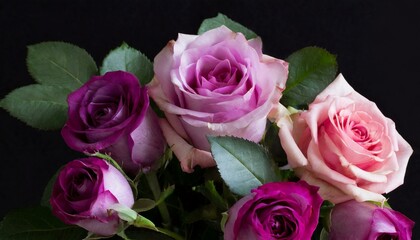 Purple Pink Roses Roses Isolated On A Black Background Greeting Card With Roses