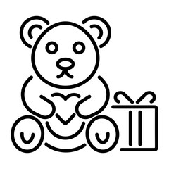 Teddy bear with gift box, line style icon 