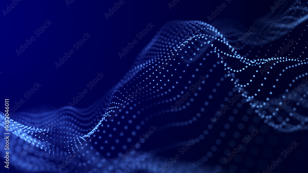 Poster abstract blue futuristic background. technological wave of information data flow. 3d rendering.