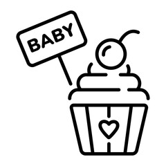 Cupcake with baby sign card, a line style icon 
