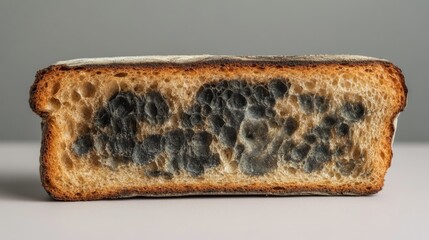 Detailed View of Moldy Slice of Bread Isolated on Clean Background