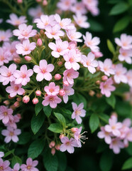 Obraz premium A close-up of delicate pink flowers with green leaves in the background