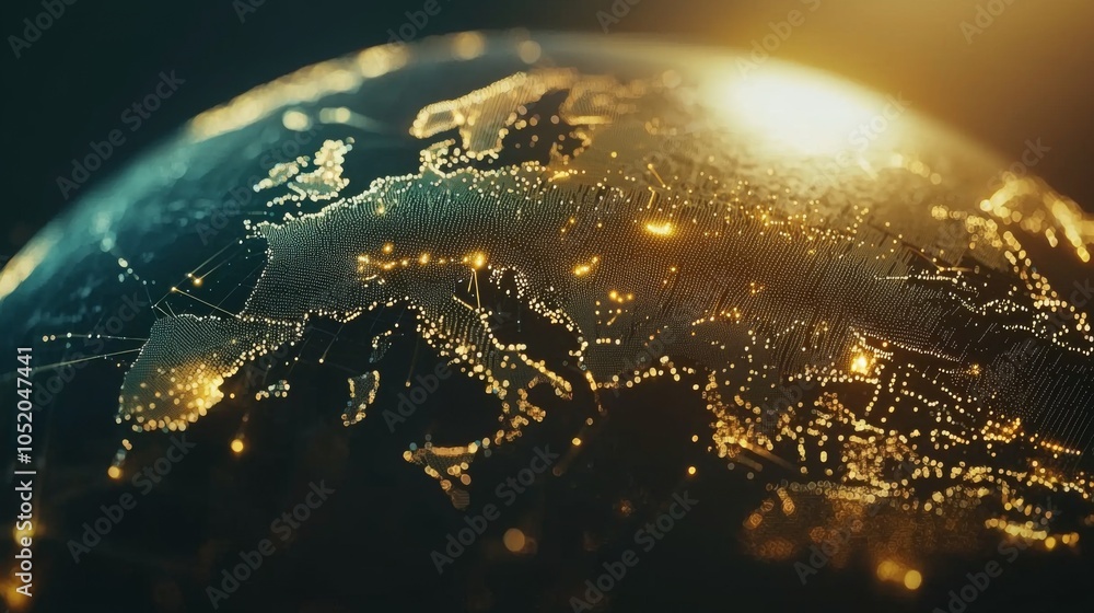 Wall mural futuristic globe with data points representing worldwide internet connections