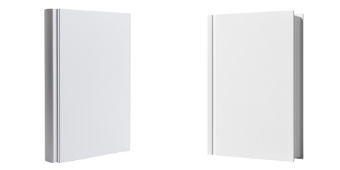 Two blank white notebooks are shown side by side against a white background, highlighting their minimalistic design. transparent background
