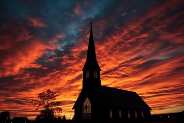 Obraz premium Church silhouette photography sunset sky architecture.