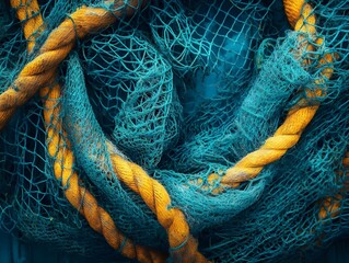Colorful Fishing Ropes and Nets Entwined