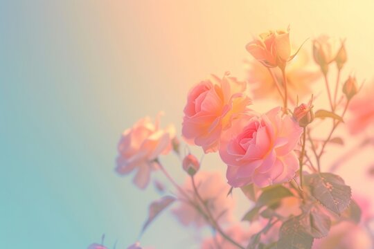 Tiny roses gradient background outdoors blossom flower.
