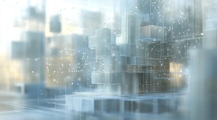 Modern architectural design with digital overlay showcasing innovative construction techniques