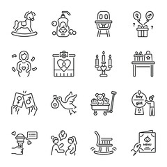 Collection of Newborn Baby Accessories Linear Icons 

