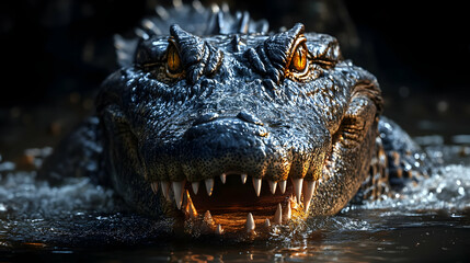 Obraz premium Close-up of a Crocodile with Sharp Teeth in Water
