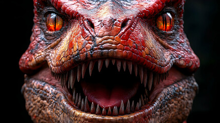 Red and Black Dinosaur Head Close-up 3D Illustration
