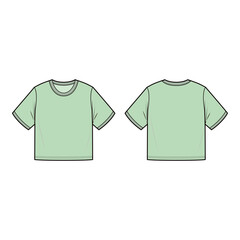 Naklejka premium Vector illustration of a crop top tee with a fitted cut, short sleeves, and crew neck, ideal for fashion flats, apparel templates, and tech packs.