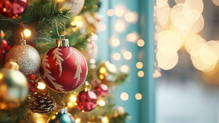 Obraz premium Festive Background with Door and Window for Holiday Photography