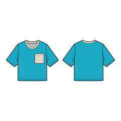 Naklejka premium Vector illustration of a crop top tee with a fitted cut, short sleeves, and crew neck, ideal for fashion flats, apparel templates, and tech packs.