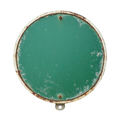 Round vintage green sign with rustic edges, isolated on a white background. cut out, PNG, transparent background.
