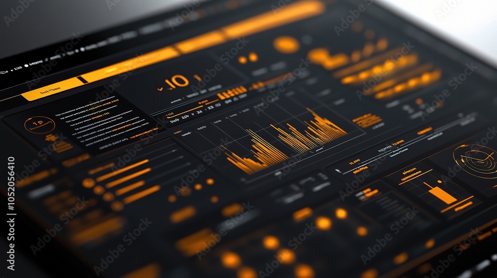 Poster data visualization interface with bright orange elements