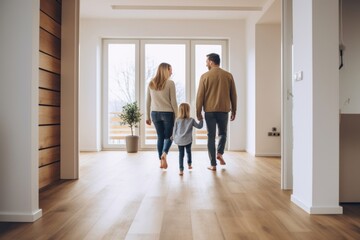 Home buyers entering the house floor adult togetherness.