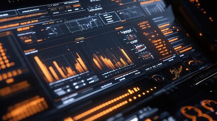 Obraz premium Futuristic Data Dashboard with Orange and Black Theme
