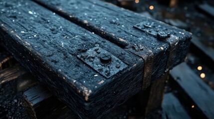 Black Wooden Texture Background with Metal Fasteners and Depth of Field