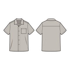 Vector illustration of a short sleeve shirt with a classic collar, button-up front, and relaxed fit, ideal for fashion flats, apparel templates, and tech packs.

