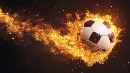 Fototapeta premium A soccer ball engulfed in flames with a fiery trail behind it.