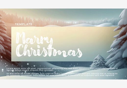Holiday Template: Capture the Magic of a Snowy Landscape with Christmas Tree & Mountain Backdrop - Merry Christmas & Happy New Year Wishes Generative AI