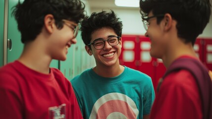 Obraz premium Joyful Teens Laughing in School Corridor