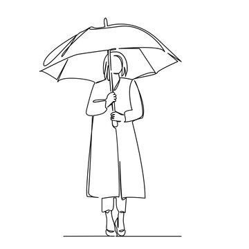 recommend clip art: One continuous single drawing line art flat doodle people, umbrella, one person, rain, wet, child, outdoors, girls. Isolated image hand draw contour on a white background