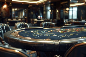 Empty poker table in the casino.